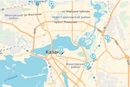 Схема расположения общежитий КНИТУ КАИ. Скриншот kai.ru