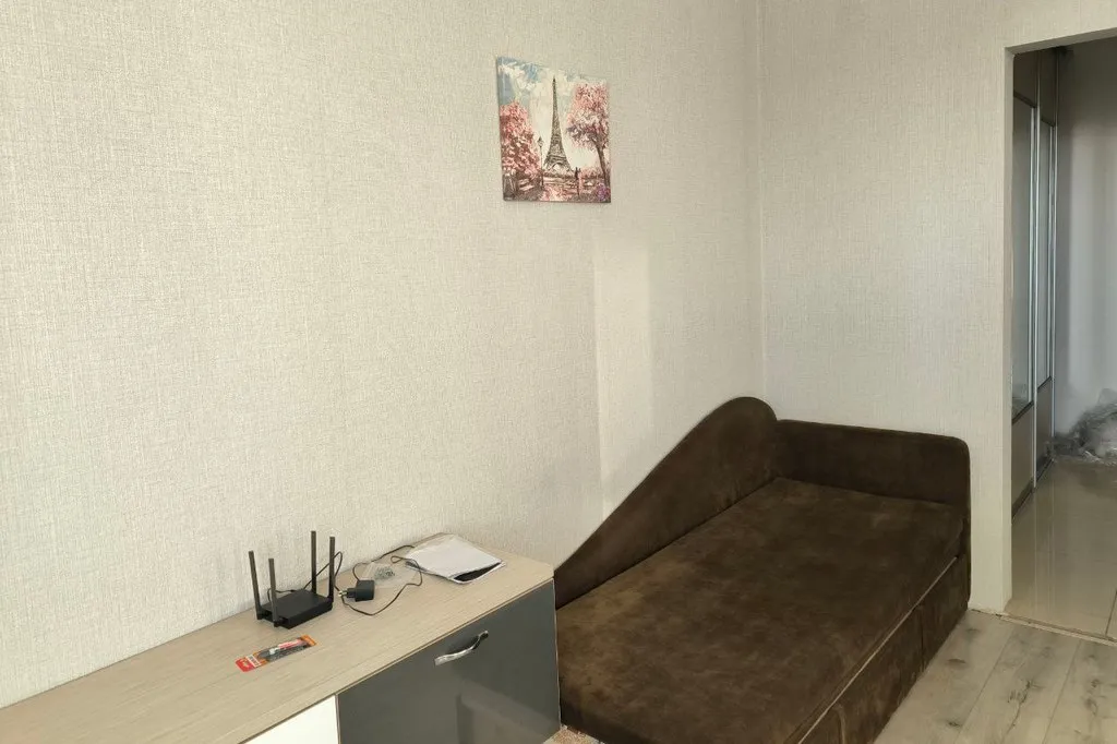 Сейчас в комнате по левую руку — зона мини-кухни, прямо — раскладной диван, справа — диванчик дочки, где она спит. Фото предоставлено героиней статьи 