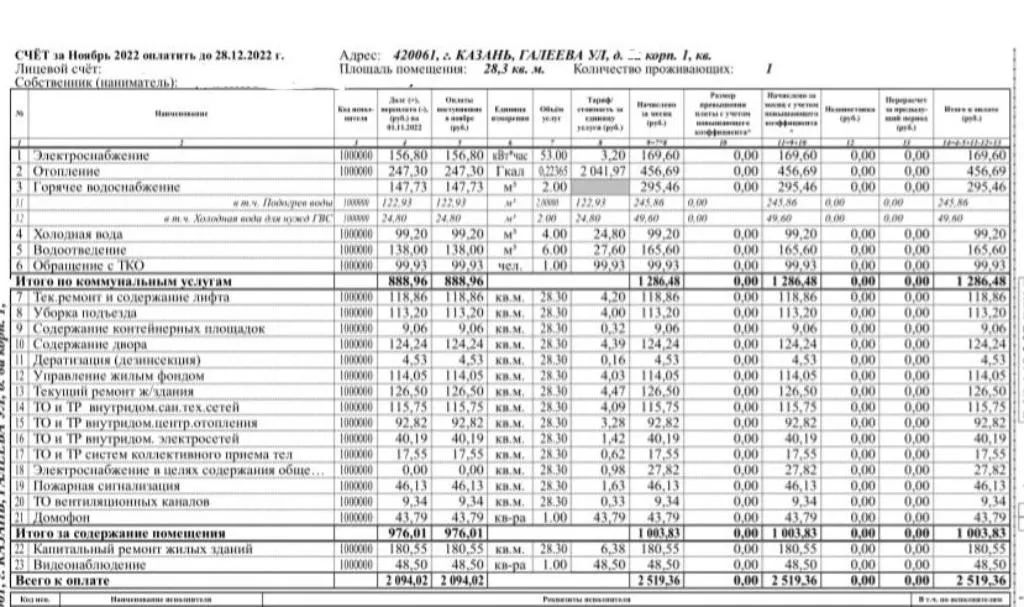 Квартплата в ЖК невысокая: летом -1,8 тыс. рублей, зимой - 2,5 тыс. рублей.