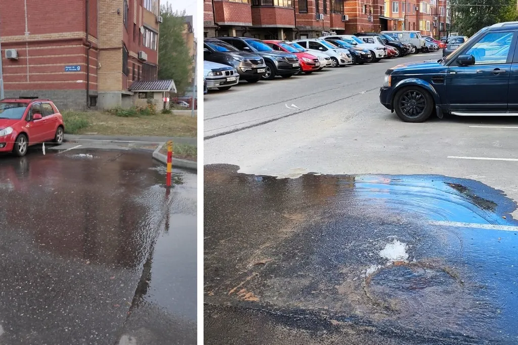 Недавно из-под асфальта открылась течь, для устранения которой, очевидно, придется вскрывать новое дорожное покрытие. Фото предоставлено героем статьи