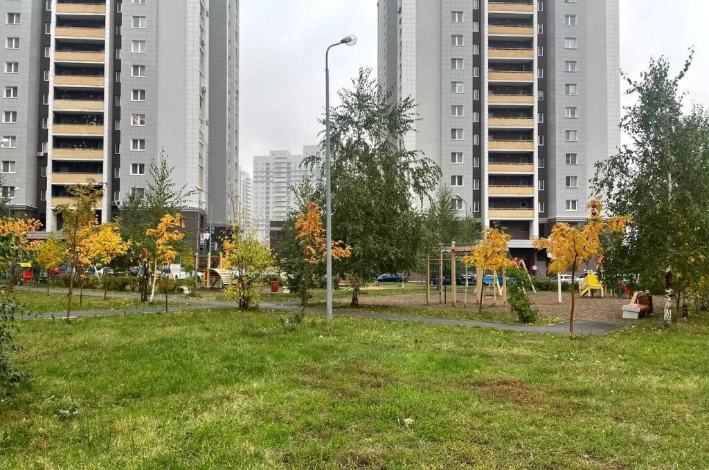 В жилом комплексе красивый и чистый двор с хорошей детской площадкой. Правда, двор открыт для машин.