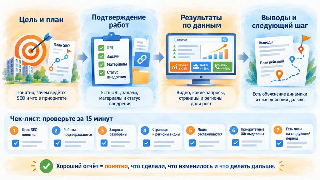 Чек-лист для проверки SEO-подрядчика. Инфографика: AviGroup 