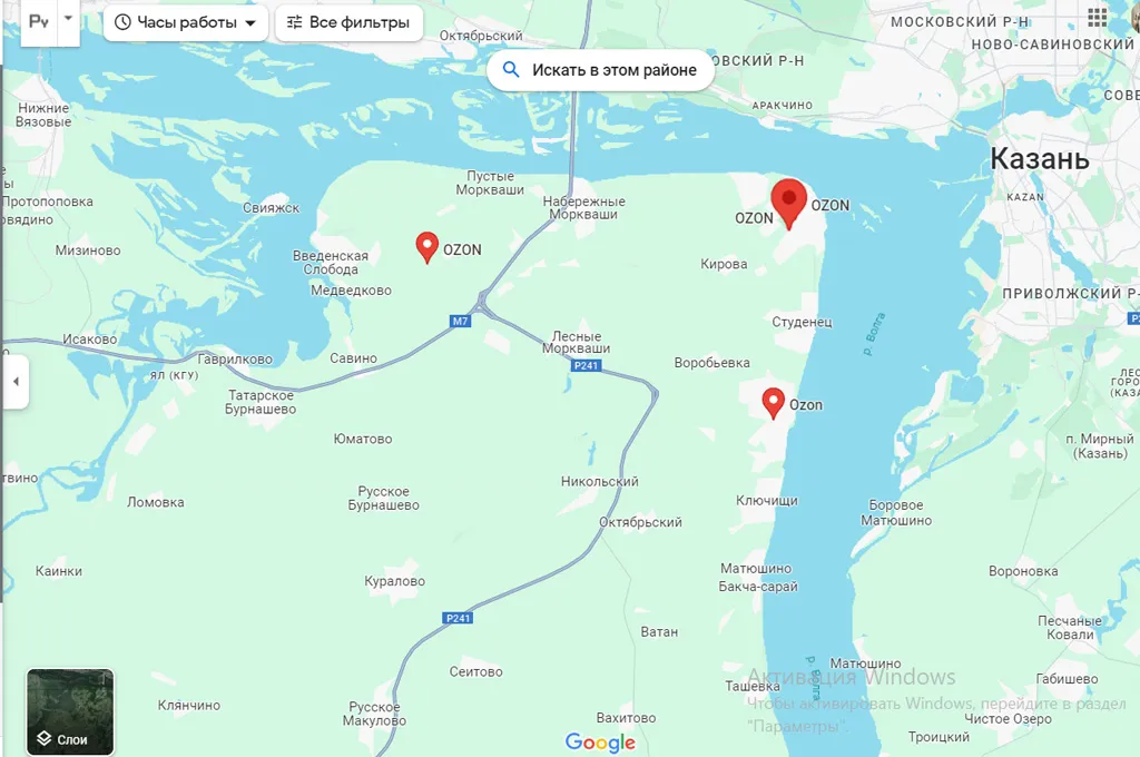 Три пункта OZON по Верхнему Услону — два в административном центре Верхний Услон и один — в Иннополисе.